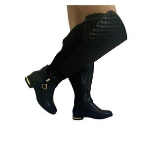 Annabeth-E Black Quilted Over The Knee Boots Size 7.5 Buckle Detail.